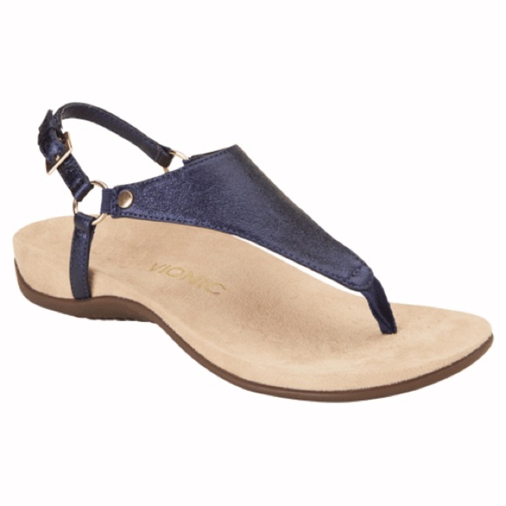 Vionic Kirra Navy Metallic Thong Sandal, 6.5